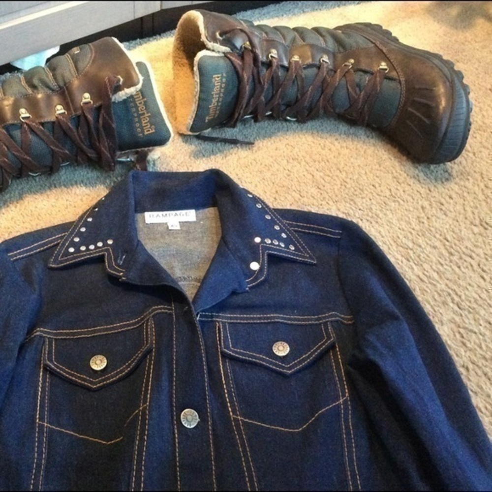 💋 Xoxo stretch denim studded dark blue jean jacket - Picture 4 of 4